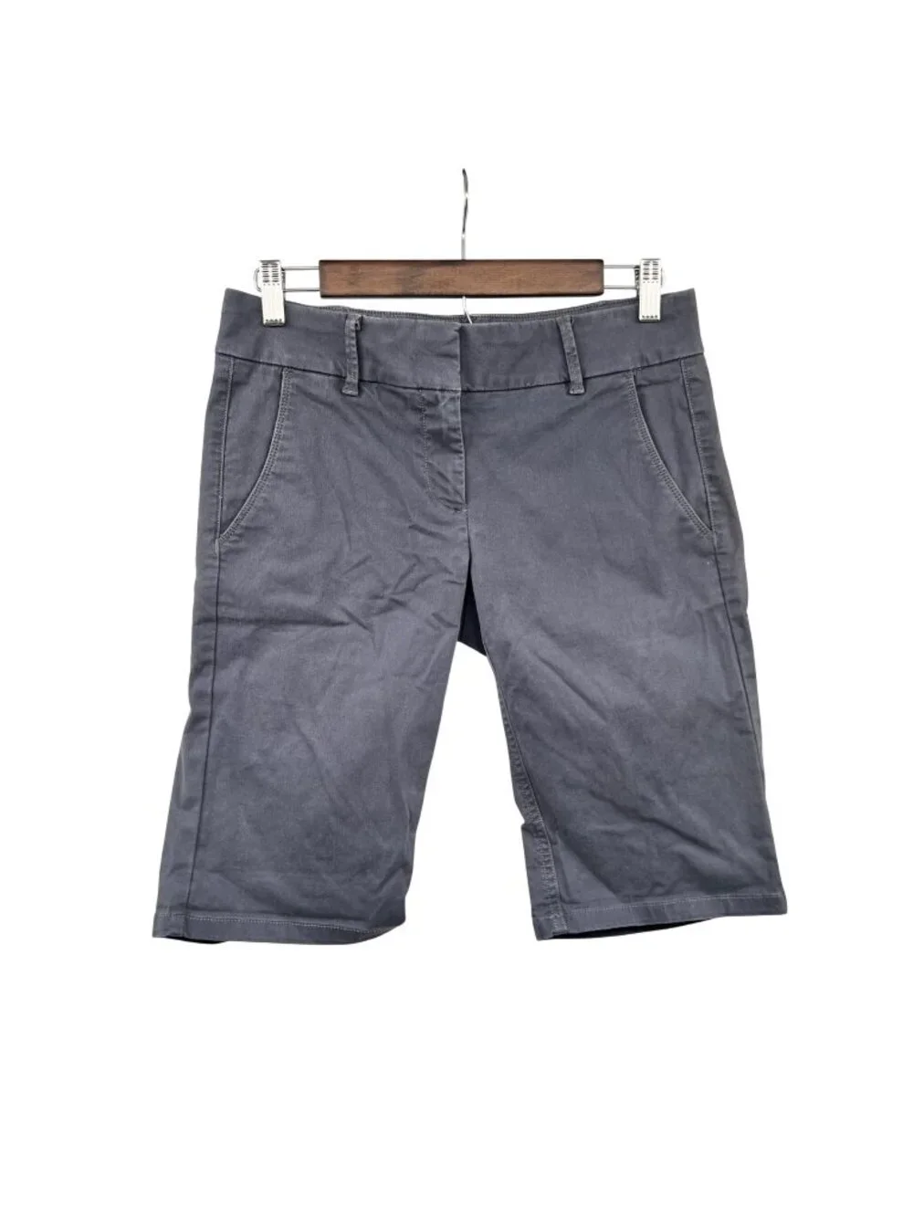 Ann Taylor Loft Womens Khaki Bermuda Shorts Blue Gray Low Rise Size 2